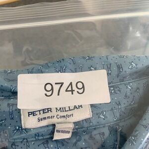 Peter Millar Geometric Polo Men Large Blue AOP Rainfall Hole In One Performance